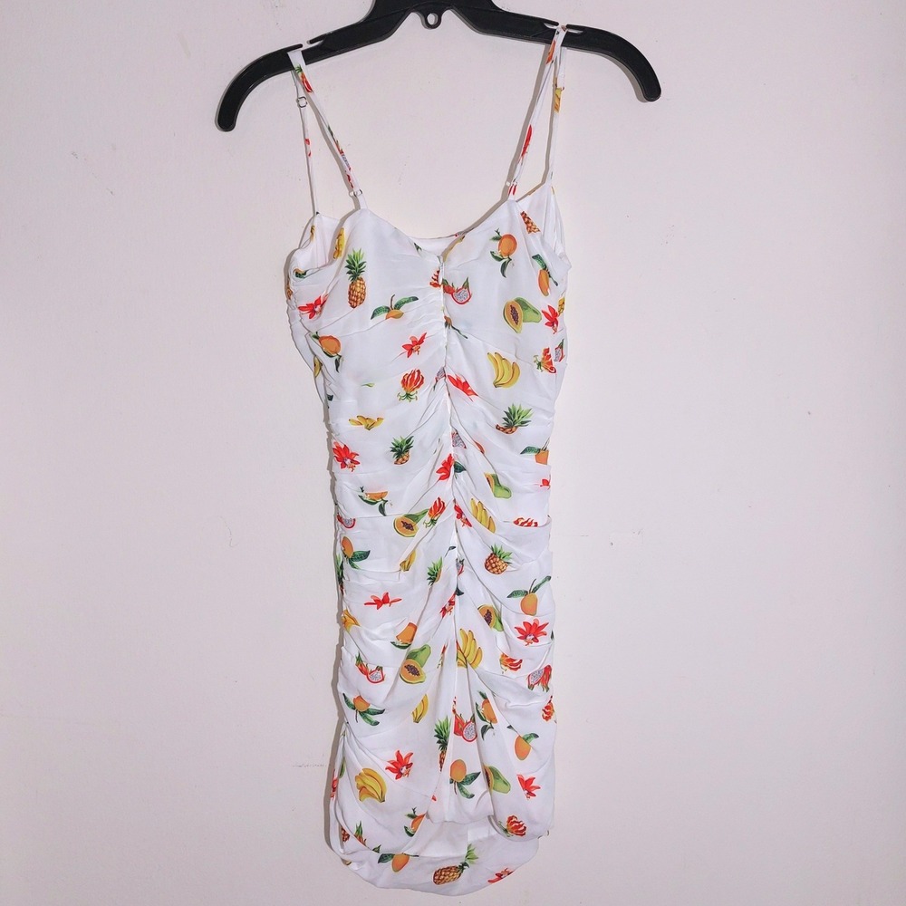 WEWOREWHAT Fruit Print Ruched Spaghetti Strap Mini Dress XS - Picture 9 of 15